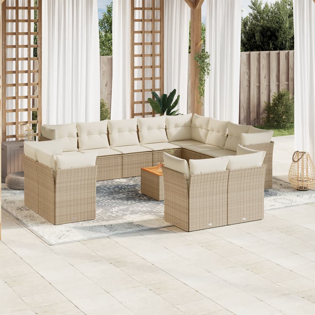 13-tlg. Garten-Sofagarnitur mit Kissen Beige Poly Rattan