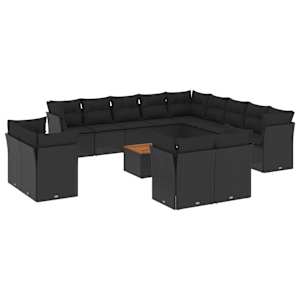 Vrtna sedežna garnitura 14-delna z blazinami črn poli ratan - slika 2