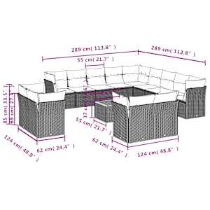 Vrtna sedežna garnitura 14-delna z blazinami črn poli ratan - slika 10