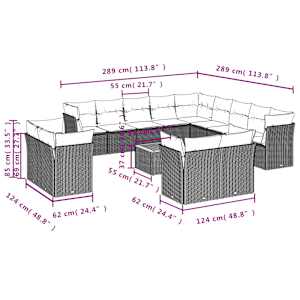 Vrtna sedežna garnitura 14-delna z blazinami črn poli ratan - slika 10