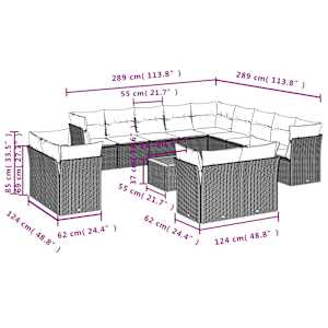 Vrtna sedežna garnitura 14-delna z blazinami bež poli ratan - slika 10