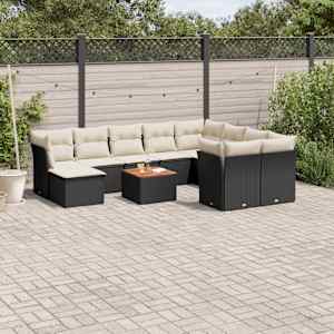 Vrtna sedežna garnitura 11-delna z blazinami črn poli ratan