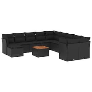 vidaXL 12-osaline aiadiivani komplekt patjadega, must, pol&uuml;rotang