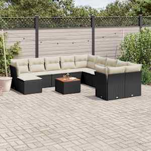 Vrtna sedežna garnitura 12-delna z blazinami črn poli ratan