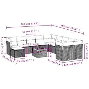 Vrtna sedežna garnitura 12-delna z blazinami bež poli ratan - slika 11