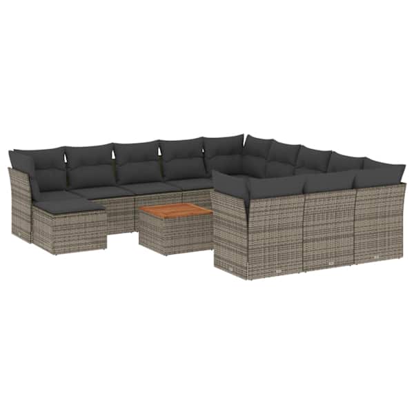 vidaXL 13-osaline aiadiivani komplekt patjadega, hall, pol&uuml;rotang