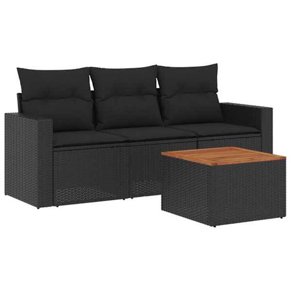 vidaXL 4-osaline aiadiivani komplekt patjadega, must, pol&uuml;rotang