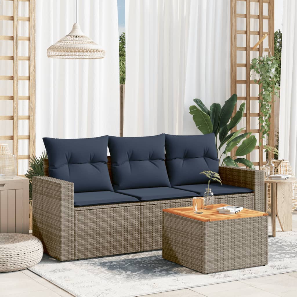 4-dijelni set vrtnih sofa od poliratana s jastucima sivi