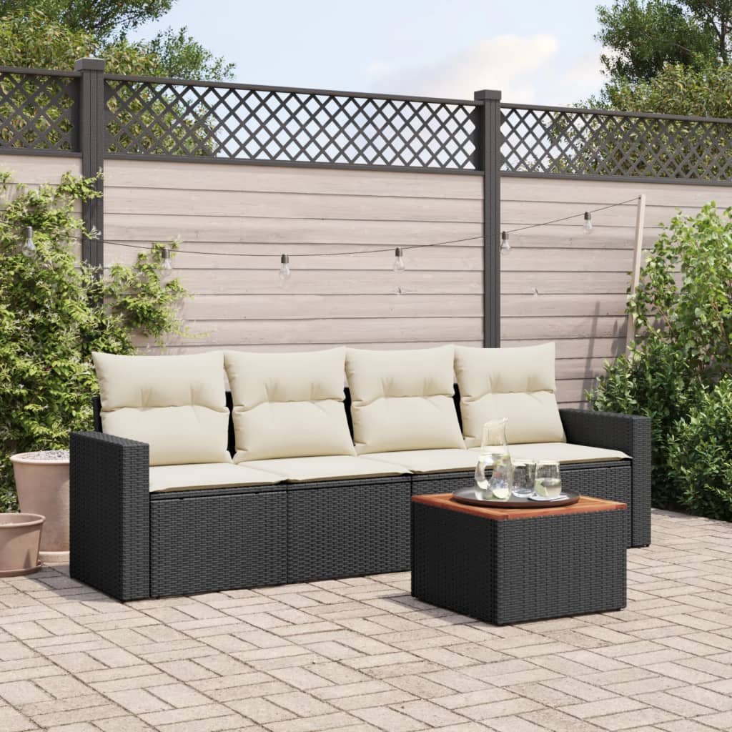 vidaXL 5-tlg. Garten-Sofagarnitur mit Kissen Schwarz Poly Rattan