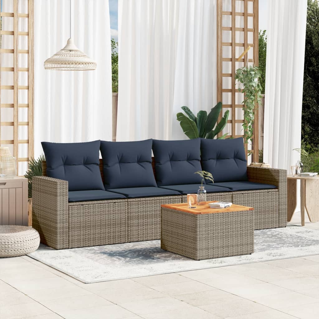 5-dijelni set vrtnih sofa od poliratana s jastucima sivi