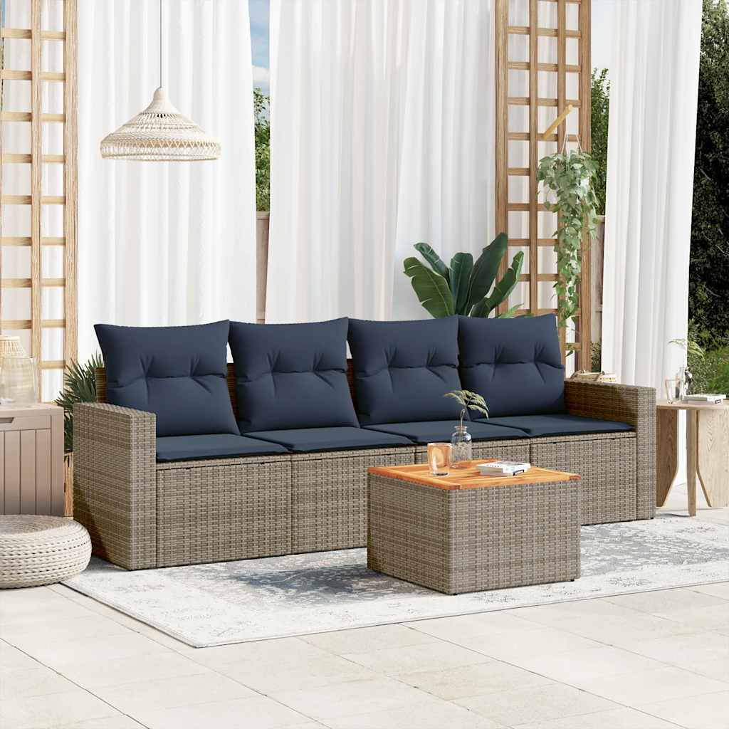 vidaXL 5-tlg. Garten-Sofagarnitur mit Kissen Grau Poly Rattan