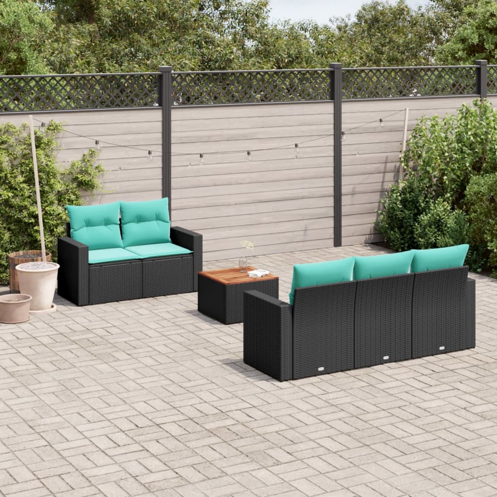 Set Divani da Giardino 6 pz con Cuscini Nero in Polyrattan 3256337