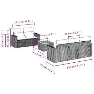 Vrtna sedežna garnitura 6-delna z blazinami bež poli ratan - slika 10