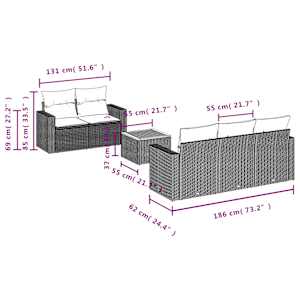Vrtna sedežna garnitura 6-delna z blazinami bež poli ratan - slika 10