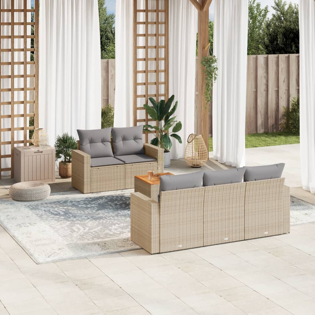 vidaXL 6-tlg. Garten-Sofagarnitur mit Kissen Beige Poly Rattan