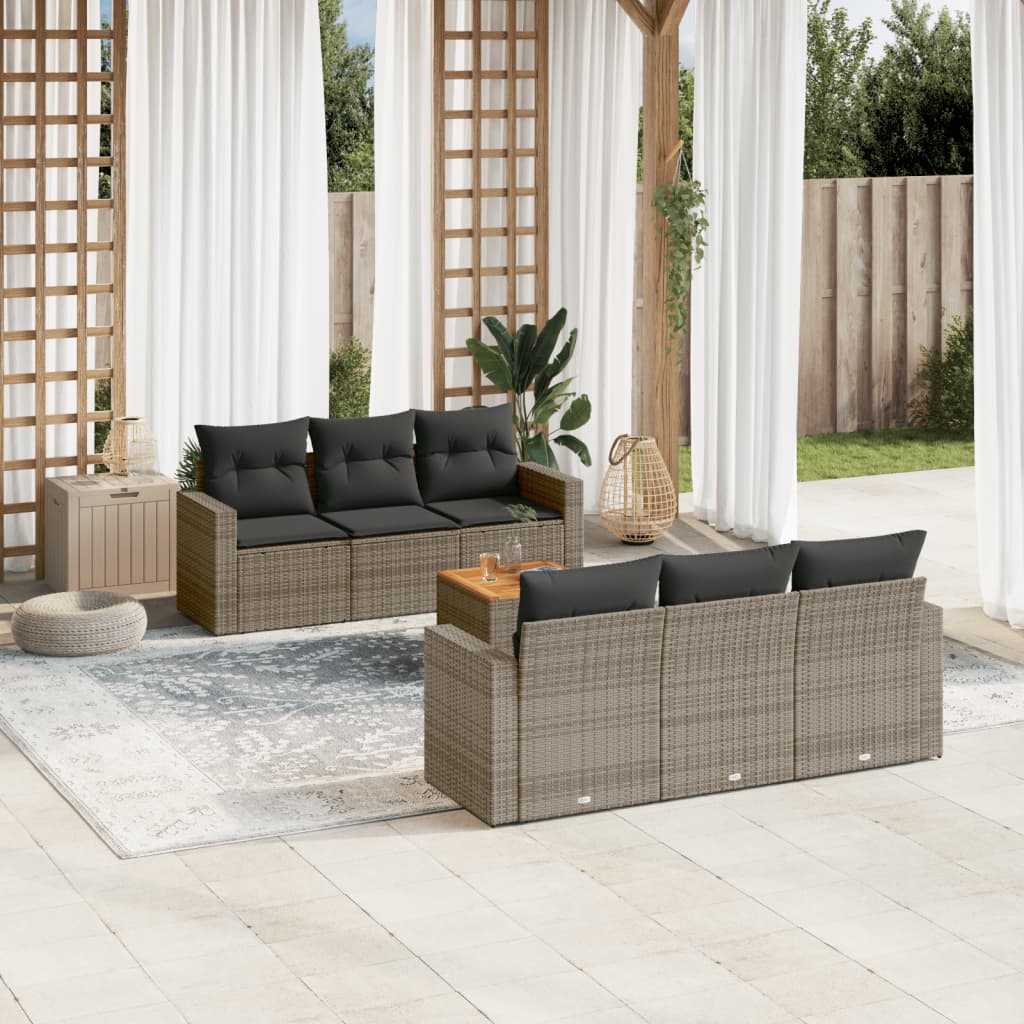 7-tlg. Garten-Sofagarnitur mit Kissen Grau Poly Rattan