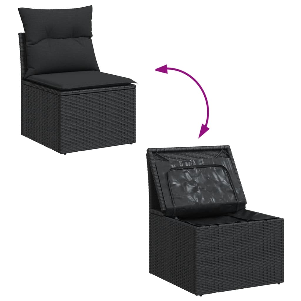 vidaXL 7-delige Loungeset met kussens poly rattan zwart afbeelding