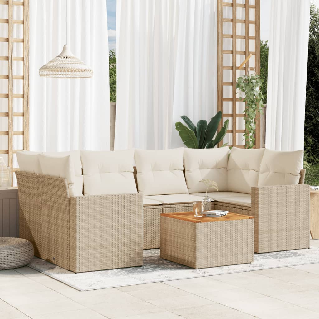 vidaXL 7-tlg. Garten-Sofagarnitur mit Kissen Beige Poly Rattan