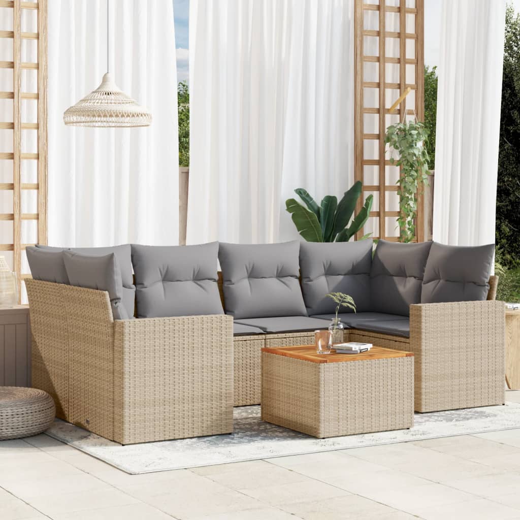 vidaXL Salon de jardin avec coussins 7pcs mélange beige résine tressée