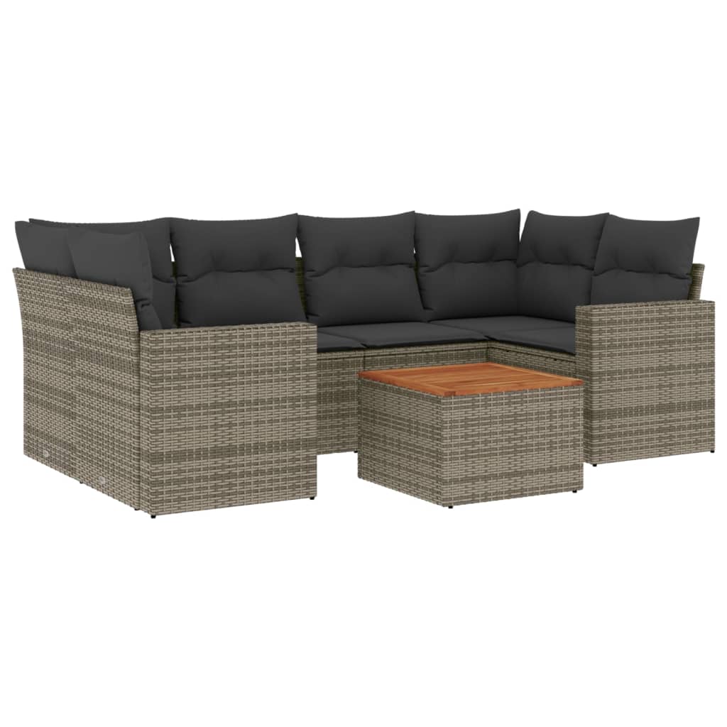 Thumbnail - vidaXL 7-tlg. Garten-Sofagarnitur mit Kissen Grau Poly Rattan