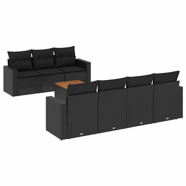 vidaXL 8-osaline aiadiivani komplekt patjadega, must, pol&uuml;rotang