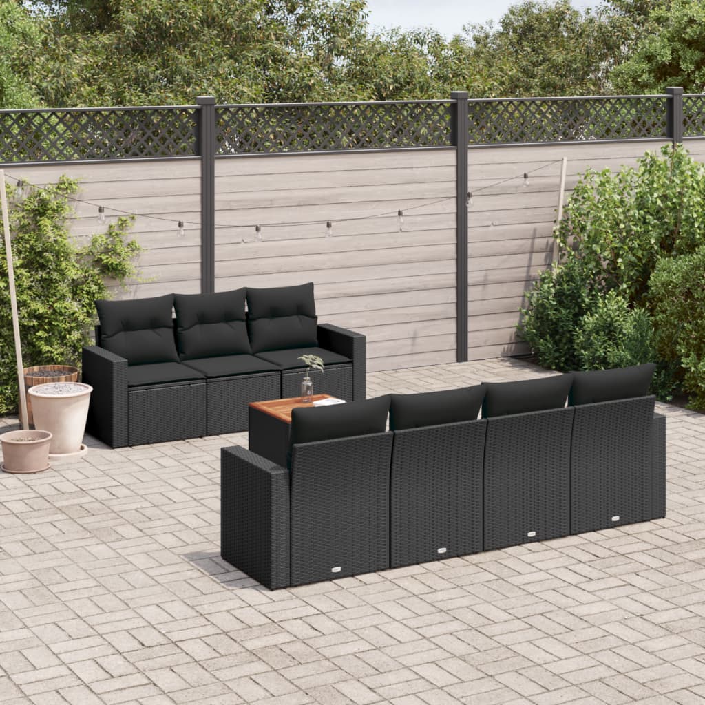 vidaXL 8-tlg. Garten-Sofagarnitur mit Kissen Schwarz Poly Rattan