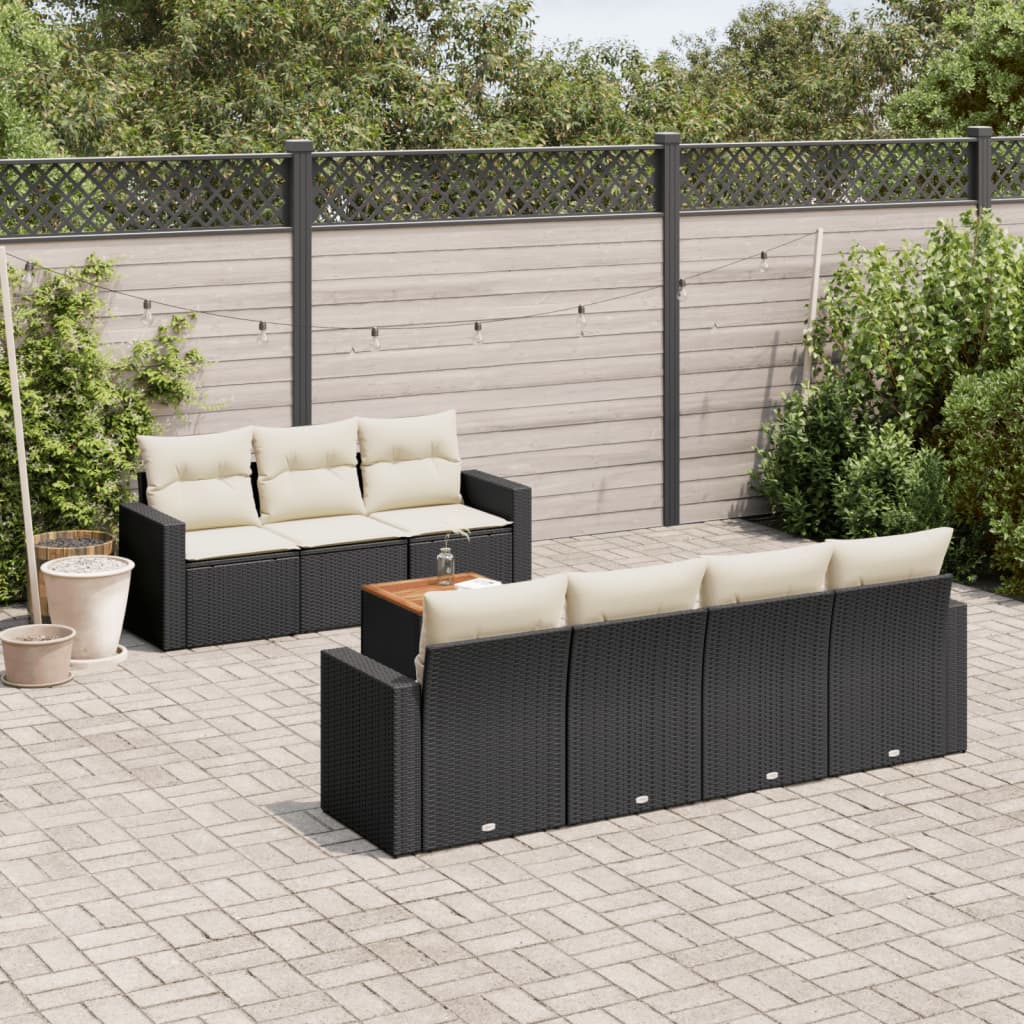 vidaXL 8-tlg. Garten-Sofagarnitur mit Kissen Schwarz Poly Rattan