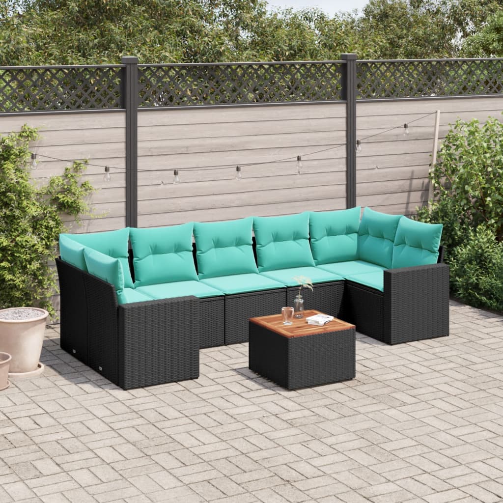 vidaXL Set canapele de grădină cu perne, 8 piese, negru, poliratan