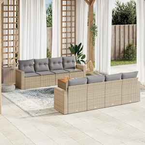 Vrtna sedežna garnitura 9-delna z blazinami bež poli ratan