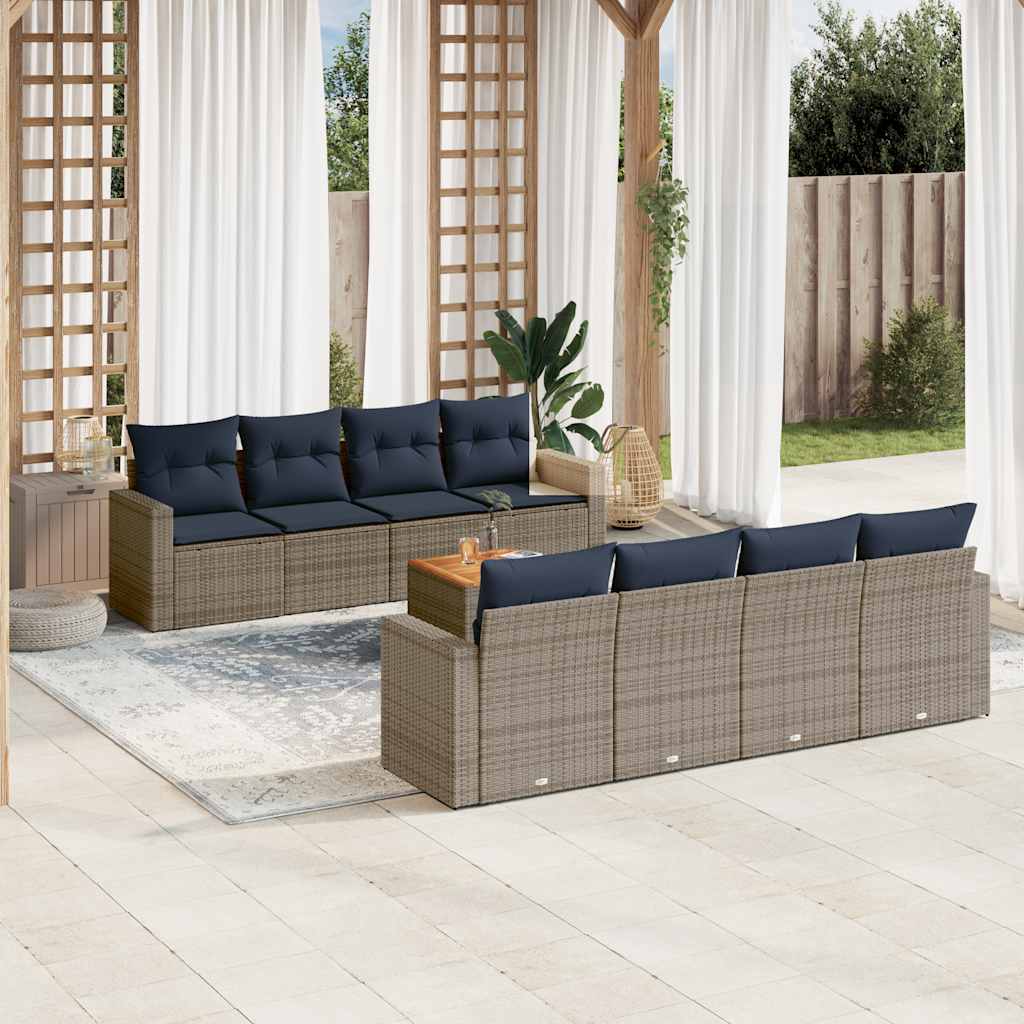 vidaXL Set canapele de grădină cu perne, 9 piese, gri, poliratan