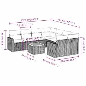 Vrtna sedežna garnitura 9-delna z blazinami siv poli ratan - slika 12