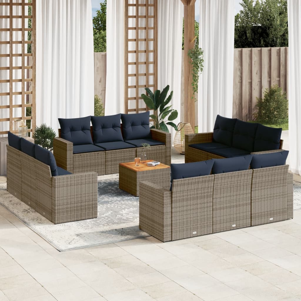 vidaXL Set mobilier de grădină cu perne, 13 piese, gri, poliratan