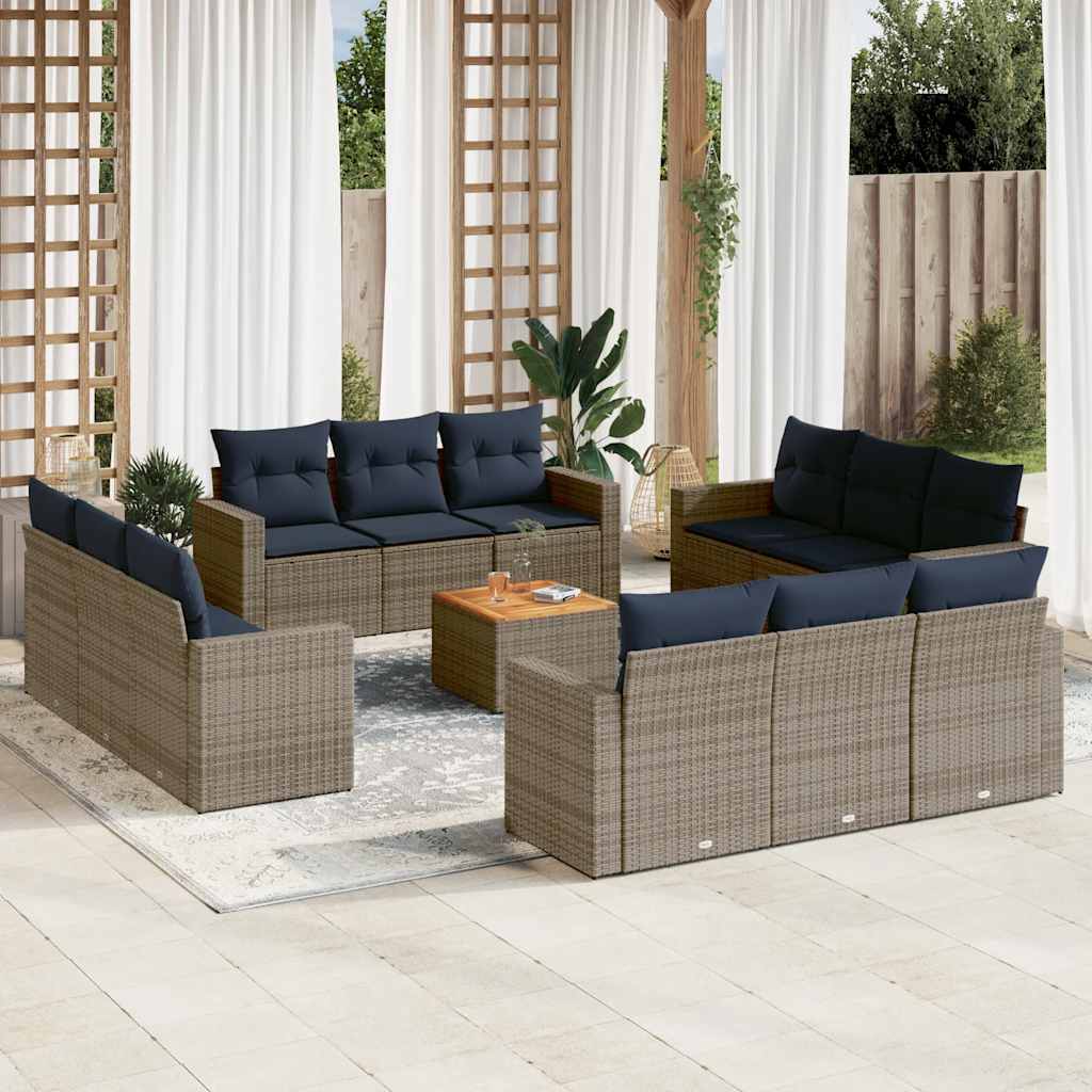 vidaXL Set mobilier de grădină cu perne, 13 piese, gri, poliratan