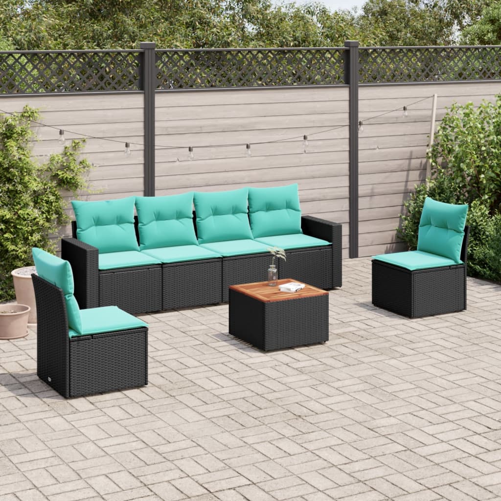vidaXL Set canapele de grădină cu perne, 7 piese, negru, poliratan