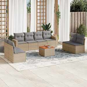 Vrtna sedežna garnitura 9-delna z blazinami bež poli ratan