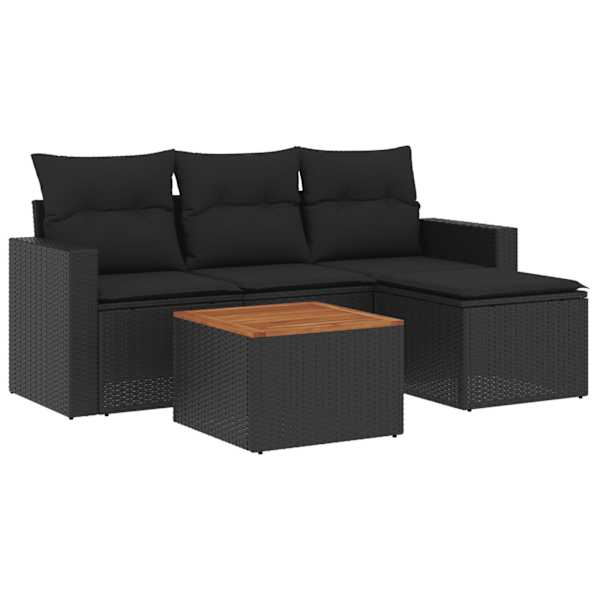 vidaXL 5-osaline aiadiivanikomplekt patjadega, must, pol&uuml;rotang