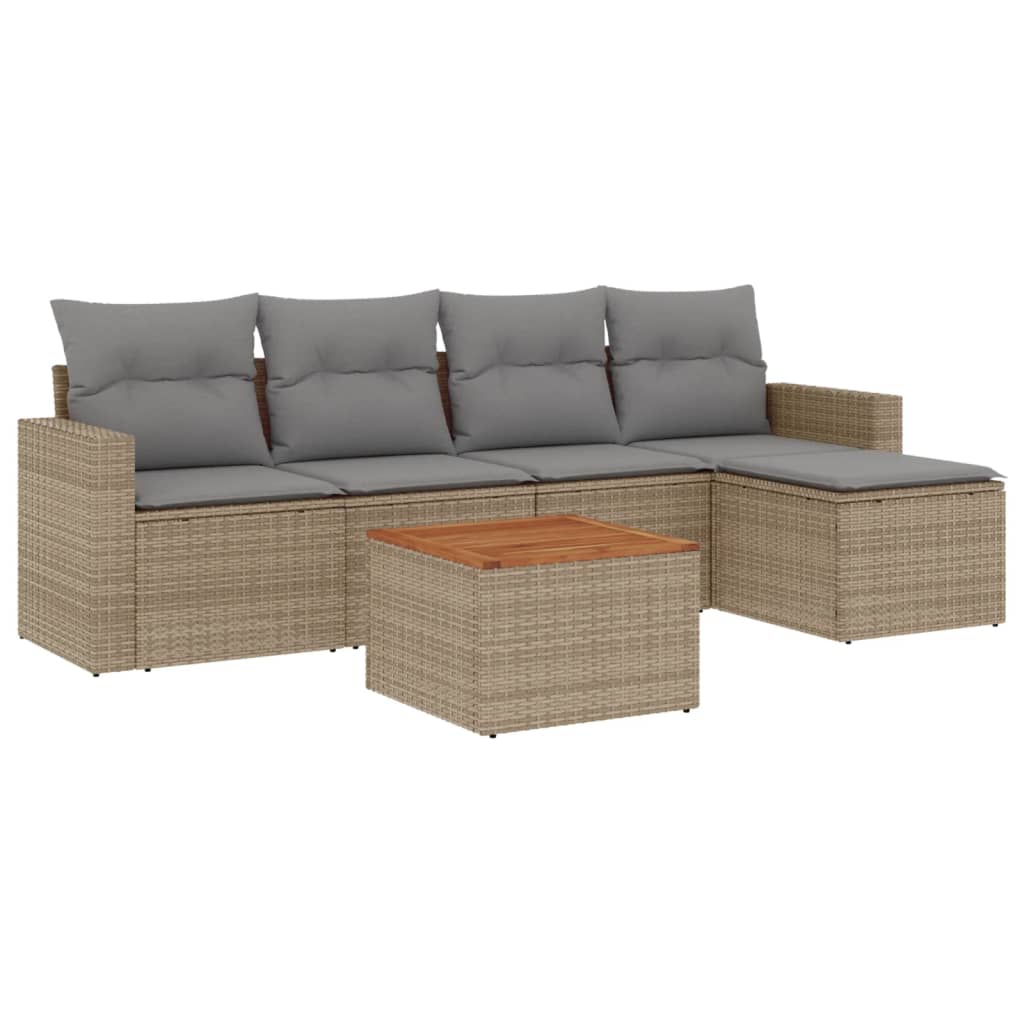 Thumbnail - vidaXL 6-tlg. Garten-Sofagarnitur mit Kissen Beige Poly Rattan