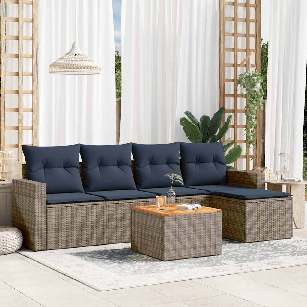 vidaXL 6-teiliges Gartensofa-Set mit Kissen, grau, Polyrattan