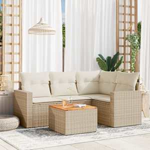 Vrtna sedežna garnitura 5-delna z blazinami bež poli ratan