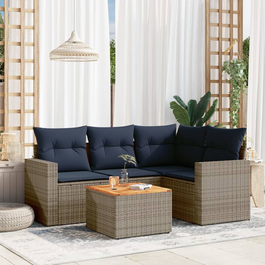 5-dijelni set vrtnih sofa od poliratana s jastucima sivi