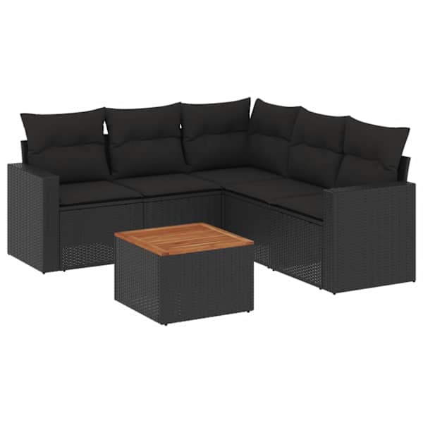 vidaXL 6-osaline aiadiivani komplekt patjadega, must, pol&uuml;rotang