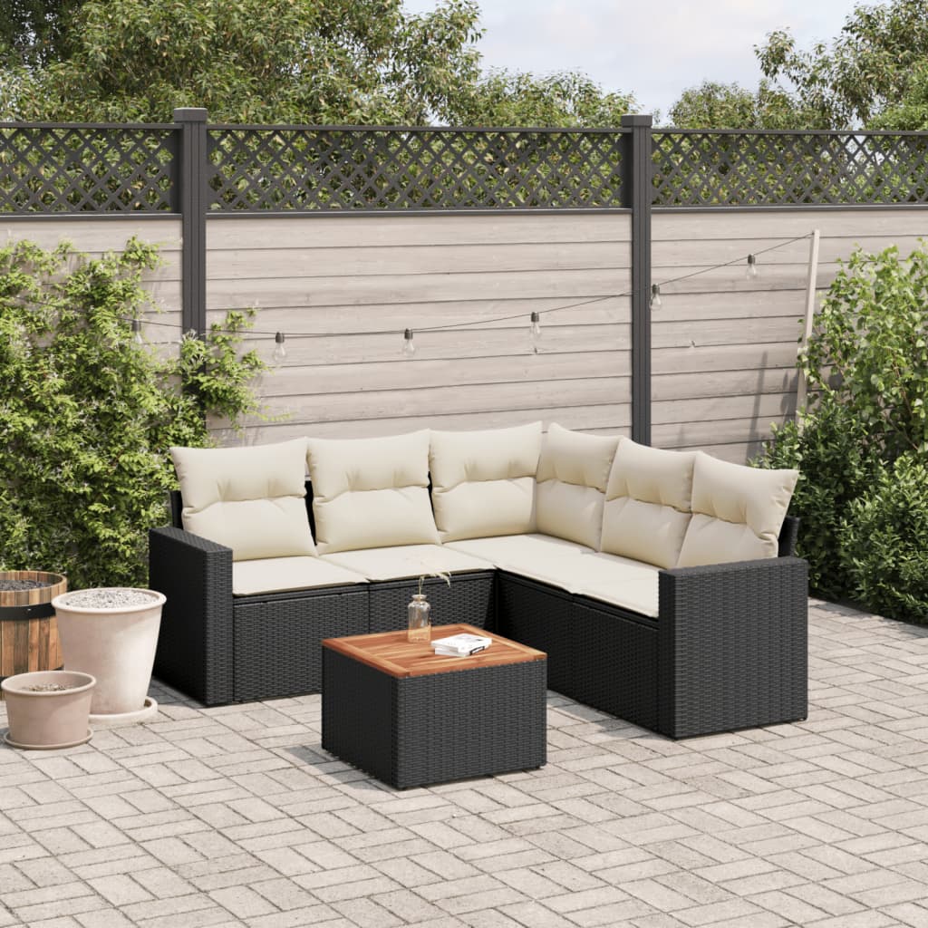 vidaXL 6-tlg. Garten-Sofagarnitur mit Kissen Schwarz Poly Rattan