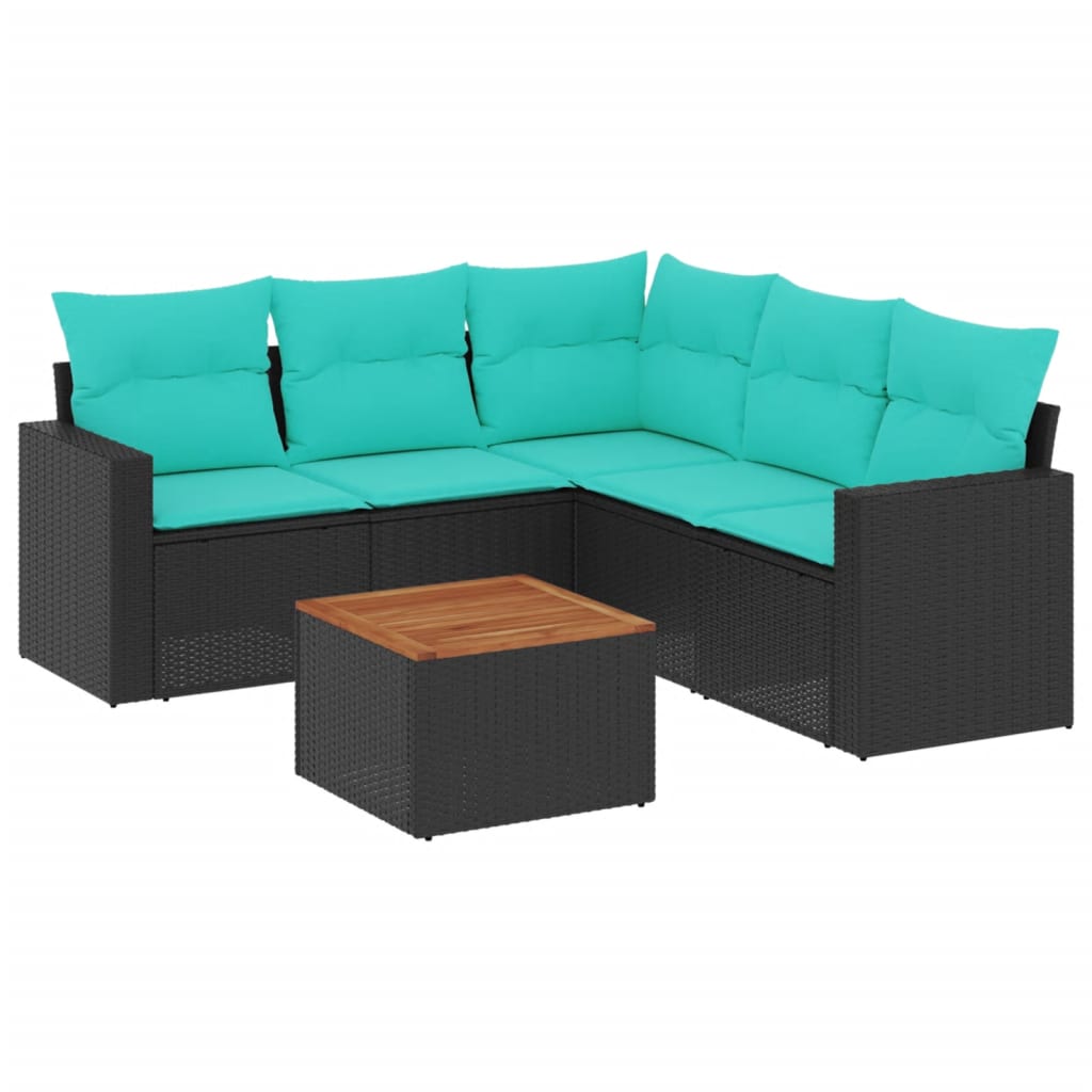 Vrtna sedežna garnitura 6-delna z blazinami črn poli ratan - slika 2