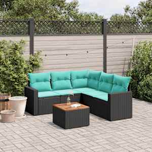 Vrtna sedežna garnitura 6-delna z blazinami črn poli ratan