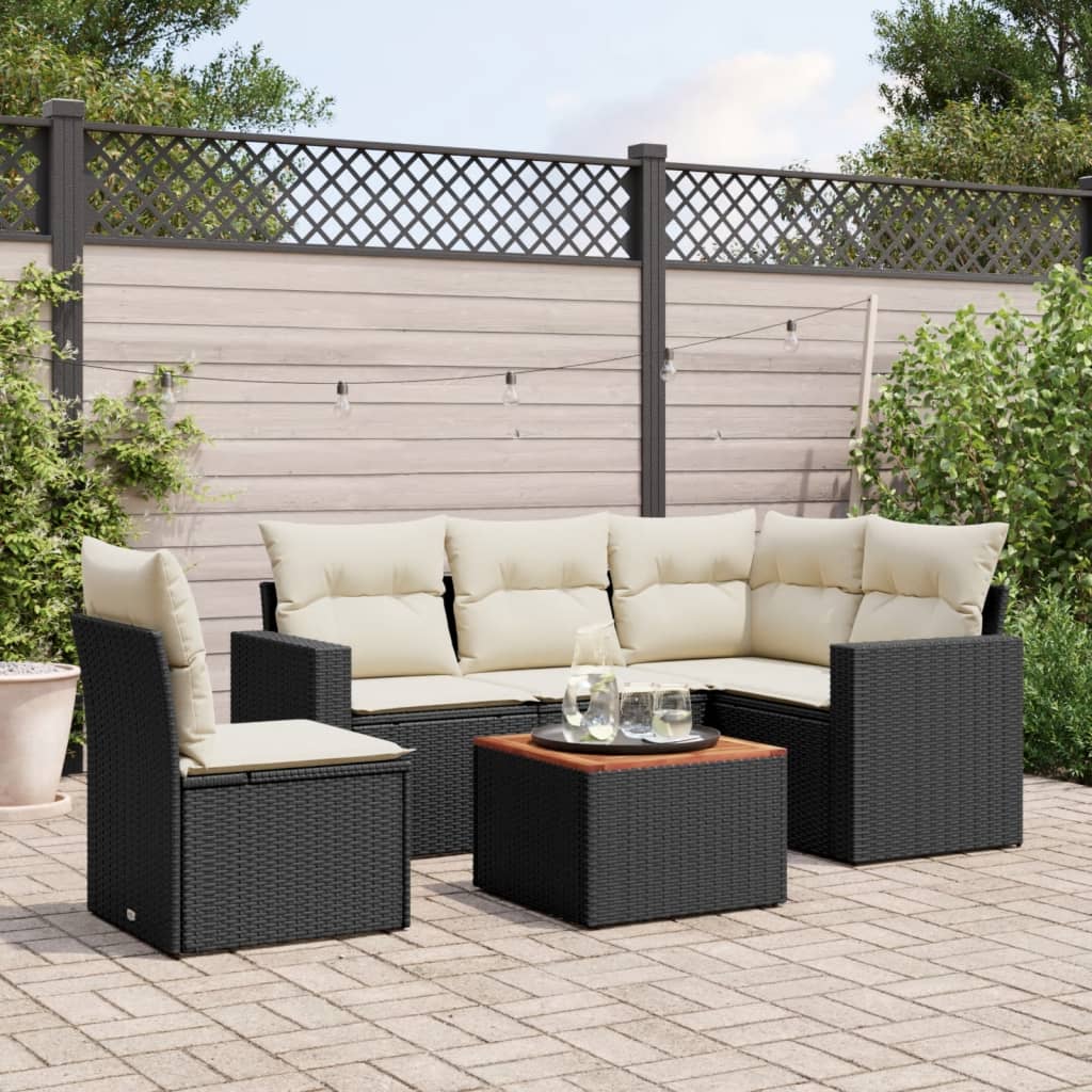 6-tlg. Garten-Sofagarnitur mit Kissen Schwarz Poly Rattan