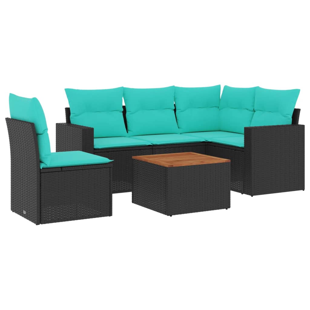 Vrtna sedežna garnitura 6-delna z blazinami črn poli ratan - slika 2