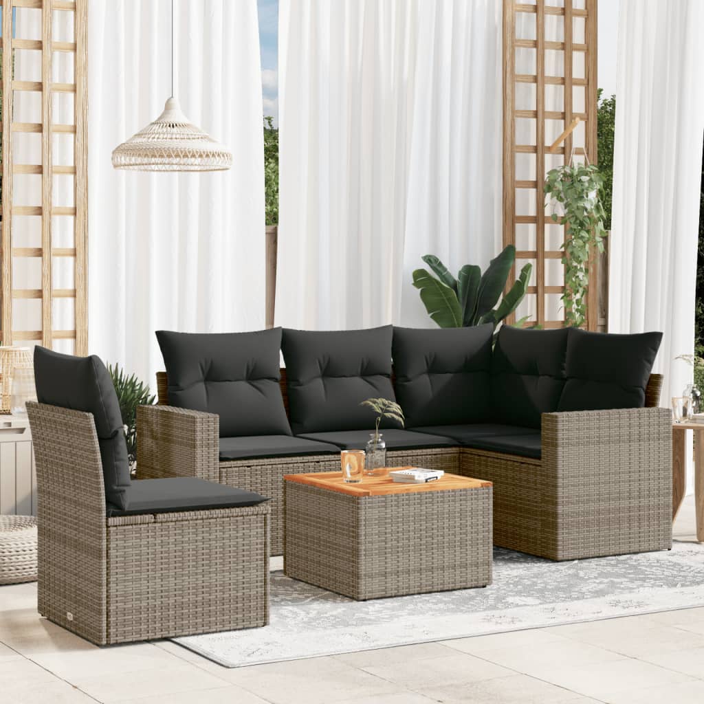 vidaXL 6-tlg. Garten-Sofagarnitur mit Kissen Grau Poly Rattan