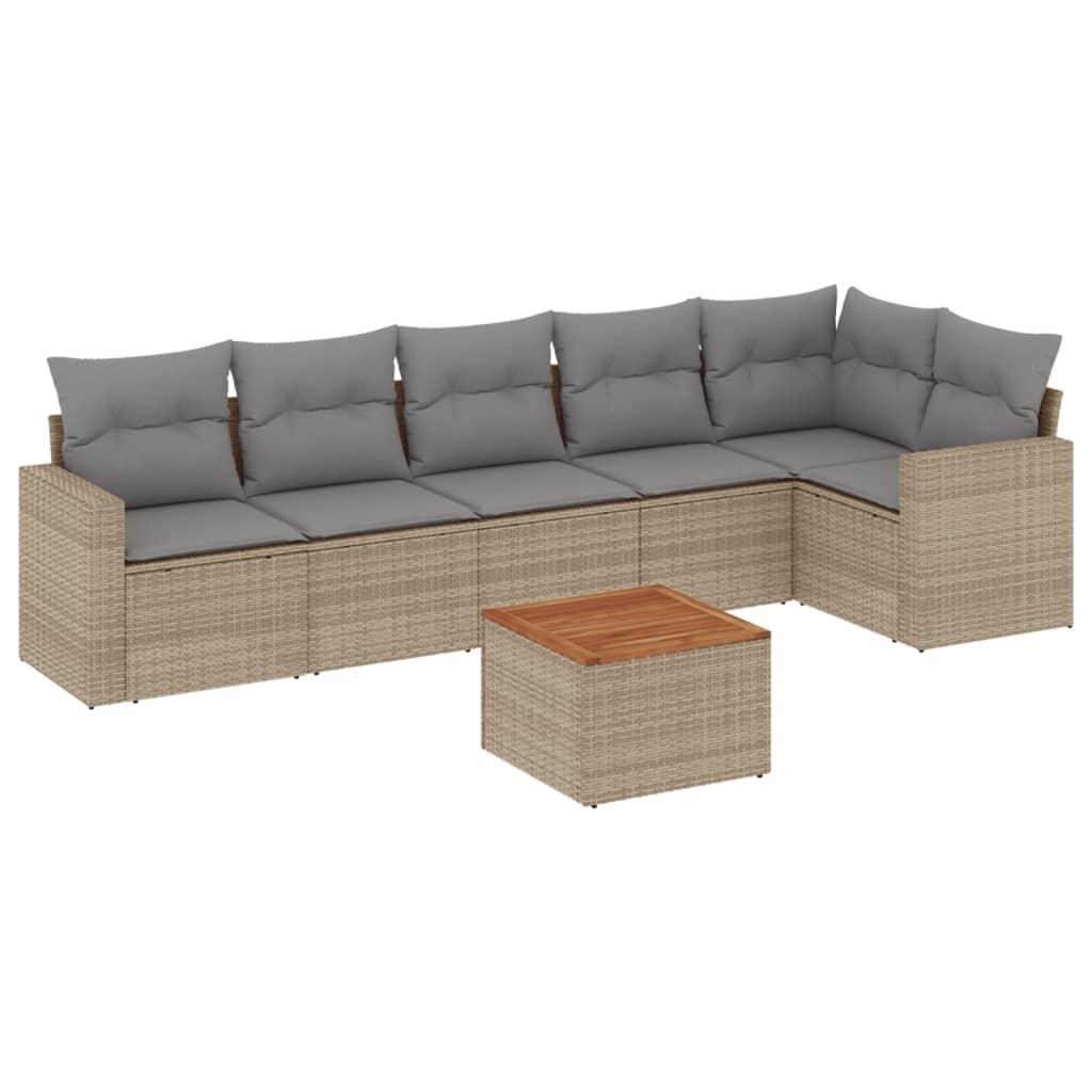 Thumbnail - vidaXL 7-tlg. Garten-Sofagarnitur mit Kissen Beige Poly Rattan