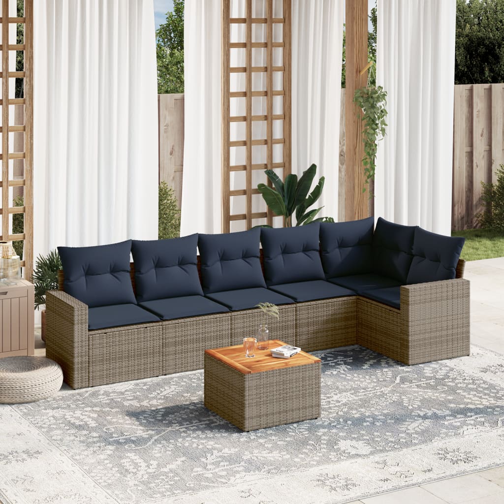 7-dijelni set vrtnih sofa od poliratana s jastucima sivi