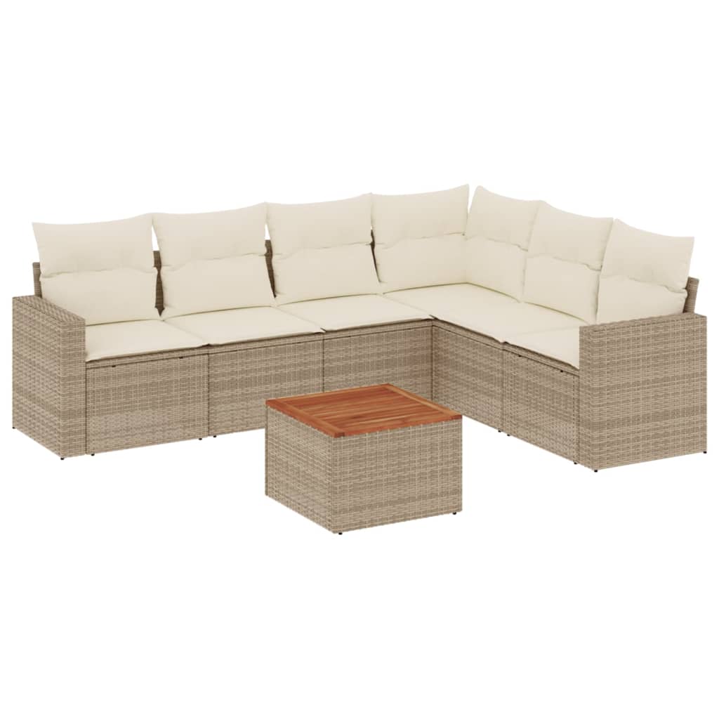 Thumbnail - vidaXL 7-tlg. Garten-Sofagarnitur mit Kissen Beige Poly Rattan
